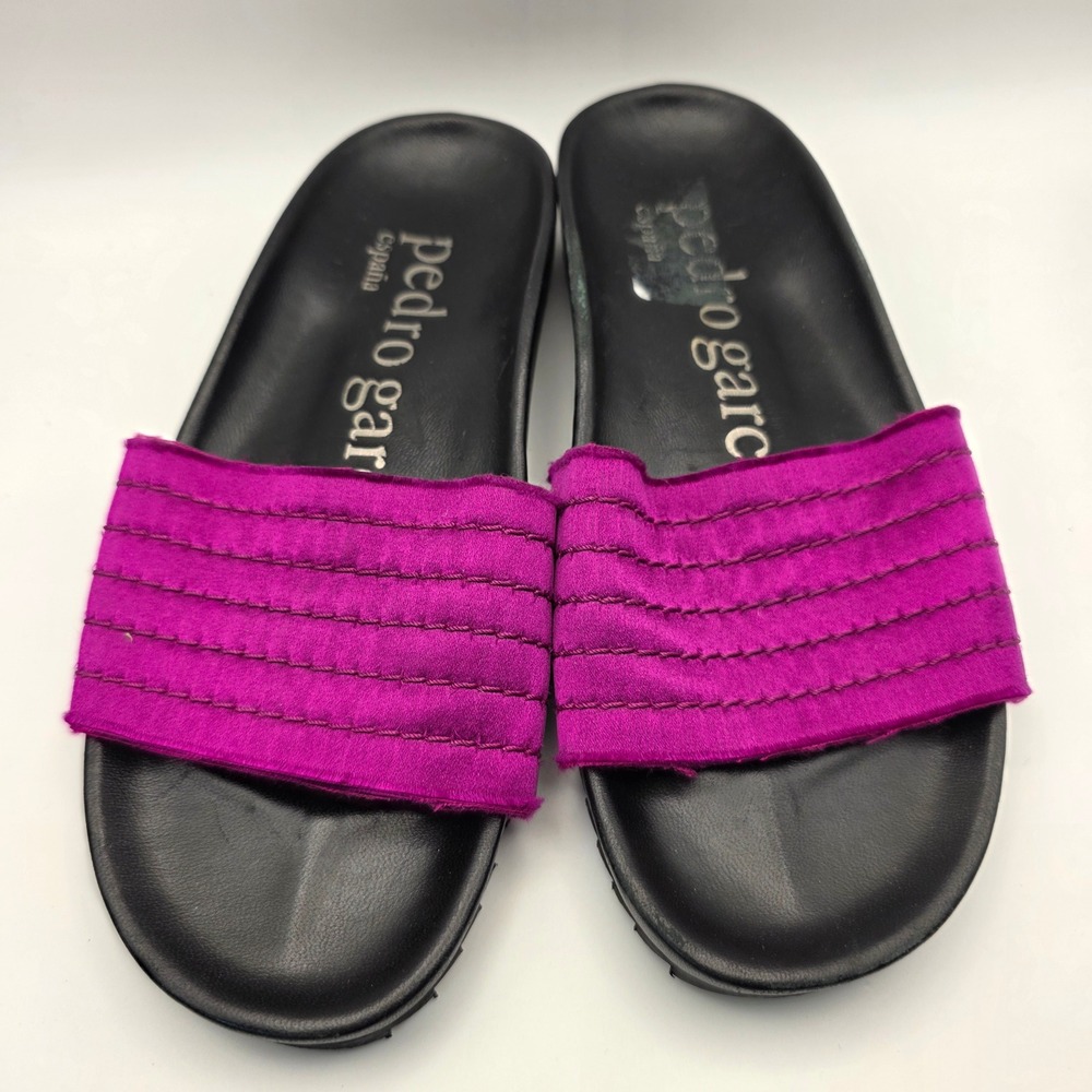 Pedro Garcia Magenta‎ Pink Satin Slide Sandals Made in Spain Size 35 US 5